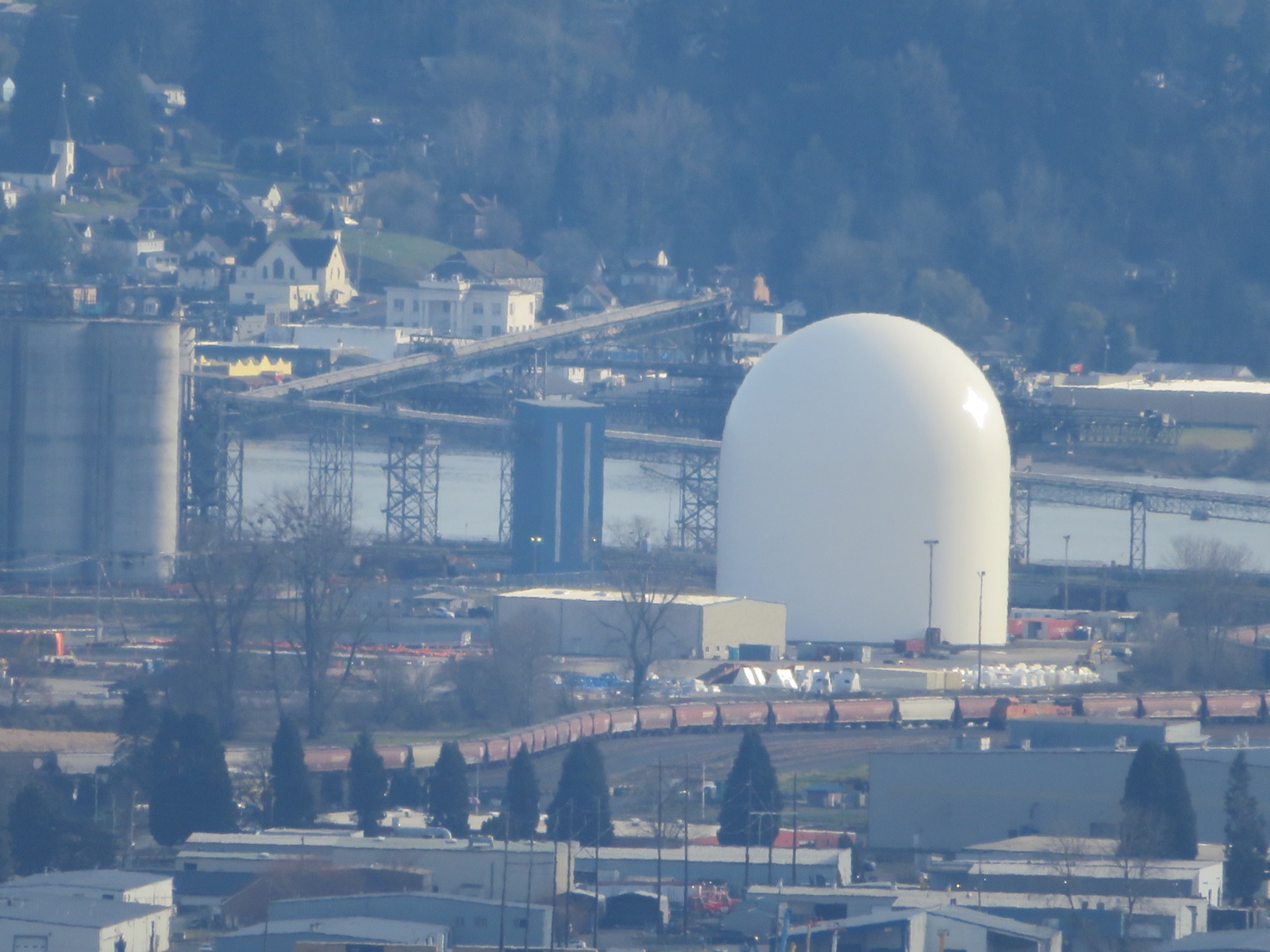 Large dome structure under construction on the Drax property in Longview, March 2024